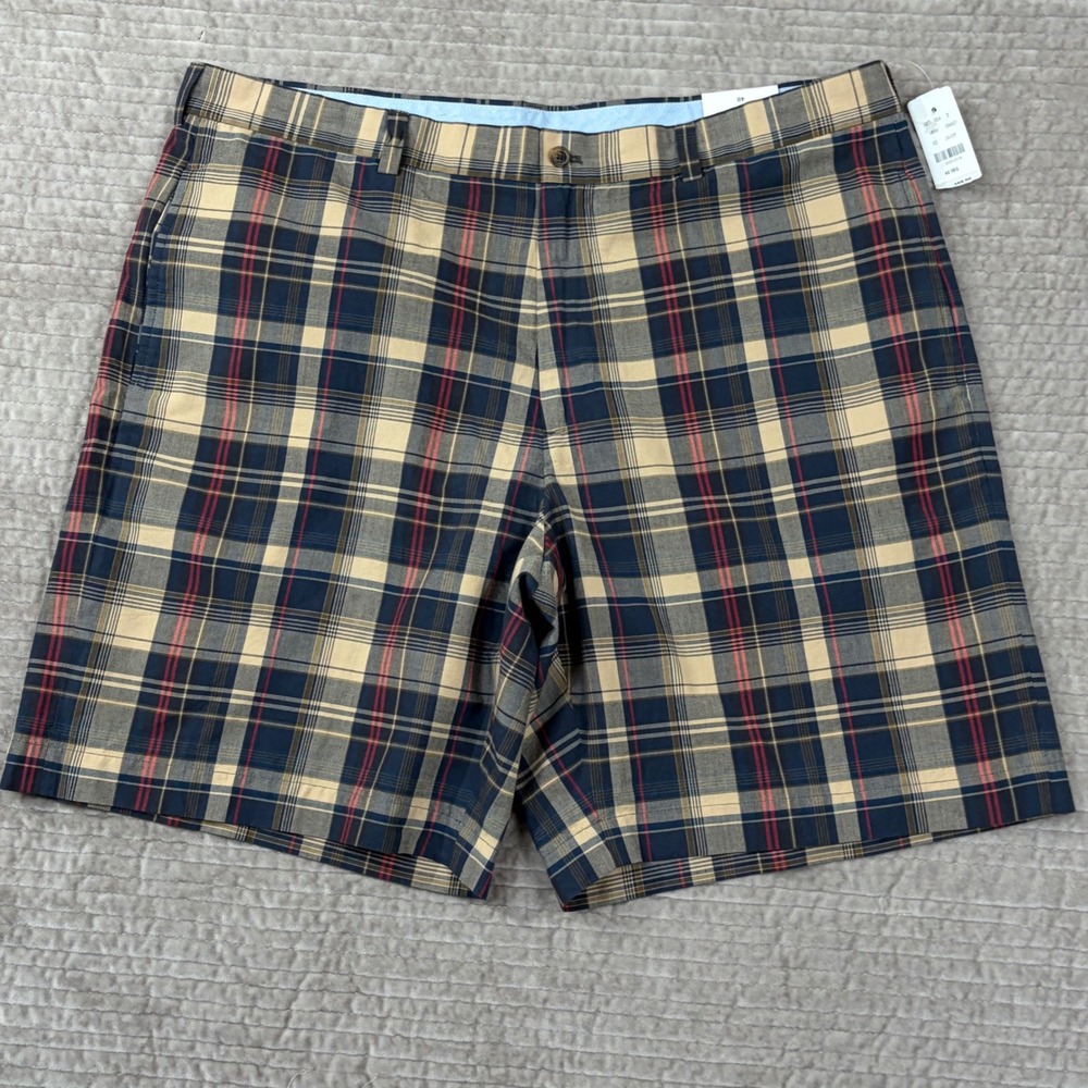 Brooks Brothers 346 Mens Plaid Chino Shorts Navy Tan Red 100% Cotton Size 40 NWT